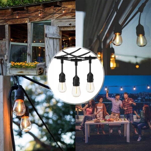Ghirlandă decorativă LED pentru exterior 10x E27/1 W/230 V, 6,44 m, IP44, negru