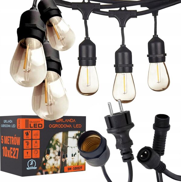 Ghirlandă decorativă LED pentru exterior 10x E27/1 W/230 V, 6,44 m, IP44, negru
