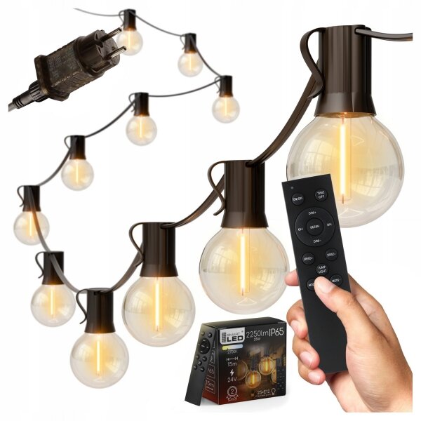 Ghirlandă LED dimerizabilă pentru exterior 25xE12/1W/24/230V, 17,5 m, IP65, neagră + telecomandă