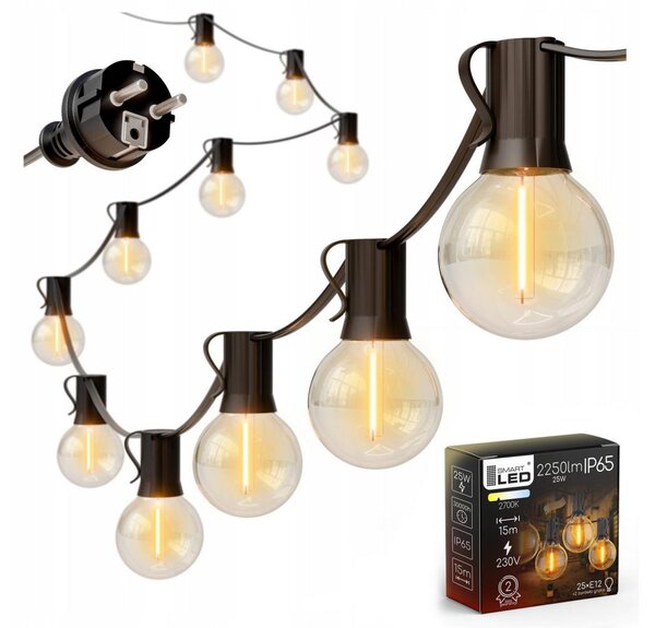 Ghirlandă LED decorativă pentru exterior, 25xE12/1W/230V, 17,5 m, IP65, negru
