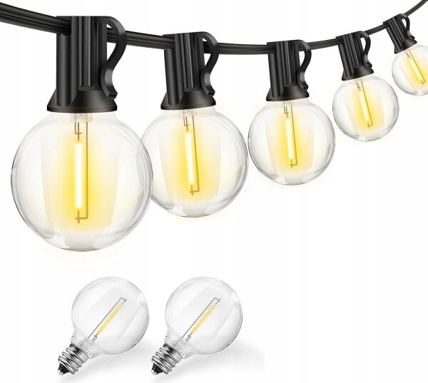 Ghirlandă LED decorativă pentru exterior, 20 x soclu E12, 1 W, 230 V, 20 m, IP65, neagră