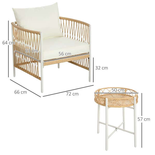 Outsunny Mobilier din 3 Piese pentru Terasă, Set din 2 Canapele și o Măsuță de Cafea pentru Exterior din Ratan, 72x66x64 cm, Crem | Aosom Romania
