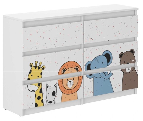 Comodă copii cu animale din poveste, 77 x 30 x 140 cm