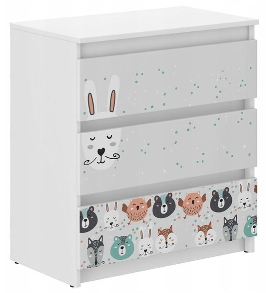 Comoda pentru camera copiilor cu animale de padure 76x40x70 cm