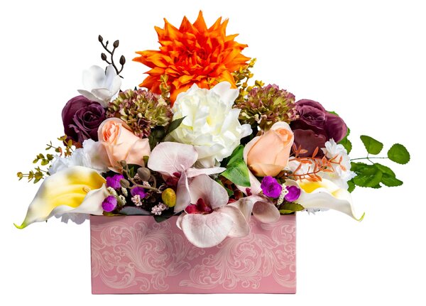 Aranjament in cutie dreptunghiulară roz, flori de mătase și flori artificiale