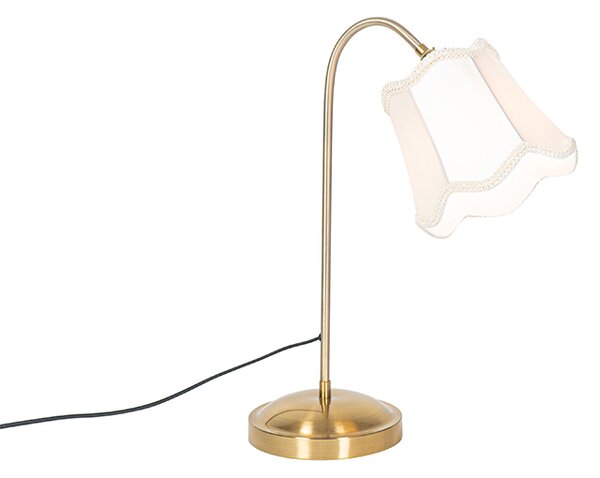 Klassieke tafellamp messing met witte lampenkap - Nona