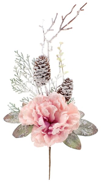 Trandafir decorativ pentru Craciun din matase, Roz, 43cm