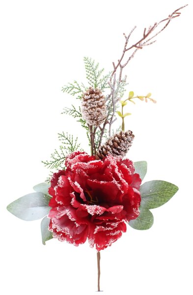 Trandafir decorativ pentru Craciun din matase, Rosu, 43cm