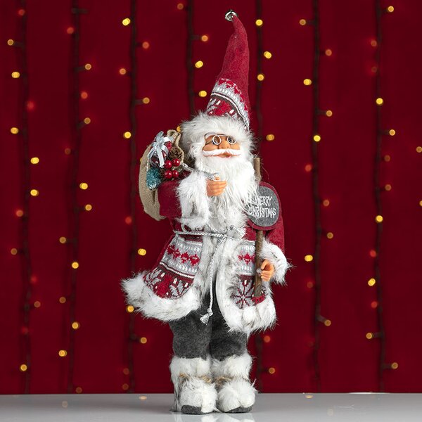 Decoratiune Craciun, Mos Craciun "Merry Christmas", 45cm, rosu si gri