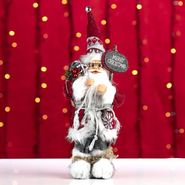 Decoratiune Craciun, Mos Craciun "Merry Christmas", 30cm, rosu si gri