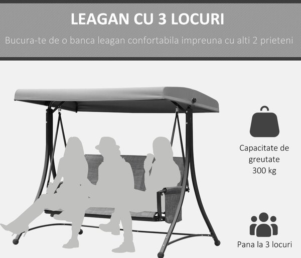 Outsunny Balansoar de Gradina cu 3 locuri Acoperis si Buzunare de depozitare | Aosom Romania