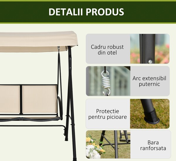 Outsunny Balansoar cu 2 Locuri de Gradina pentru Exterior, 140x118x162cm Bej | Aosom Romania