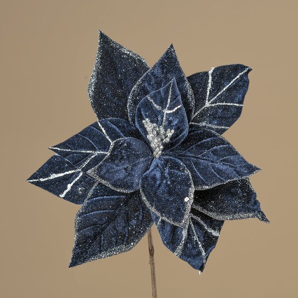 Decoratiune Craciun, Craciunita din matase, Albastra, 30cm