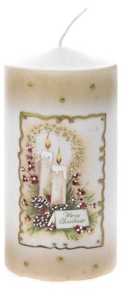 Decoratiune Craciun, Lumanare "Merry Christmas", 14cm, Aurie