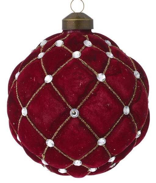 Glob din sticla, acoperit cu catifea si pietre, Rosu, 10 cm, pretul este pe bucata