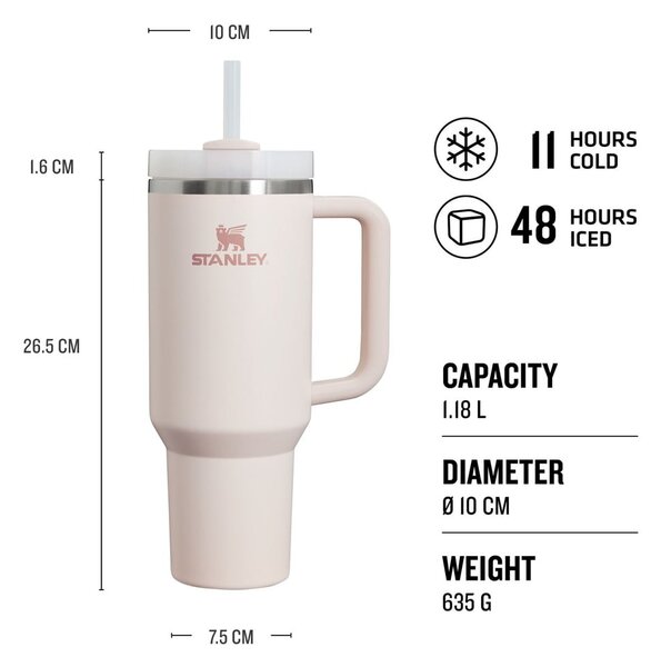 Termos roz deschis cu pai din oțel inoxidabil 1,18 l Quencher H2.0 FlowState Tumbler Rose Quartz – Stanley