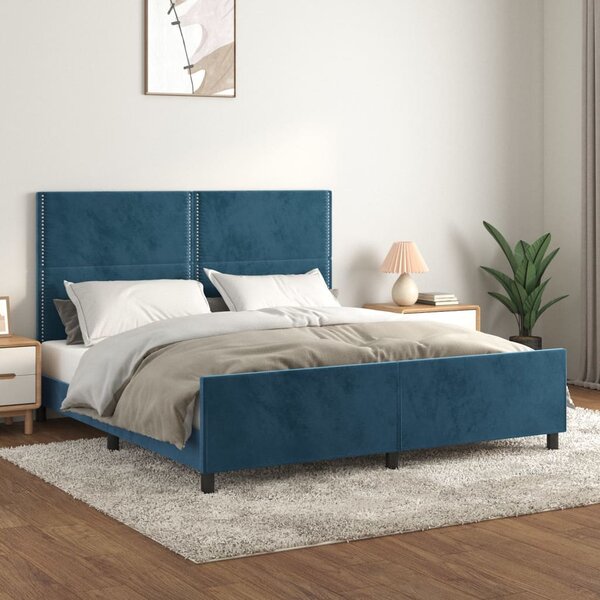 Cadru de pat cu tăblie, albastru închis, 160x200 cm, catifea