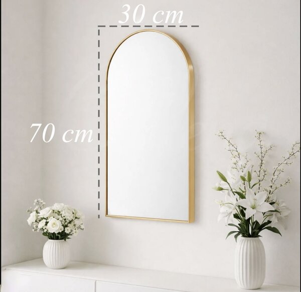 Oglinda eleganta de perete Pufo Glamour cu rama decorativa, oglinda minimalista pentru baie, hol, dormitor, living sau dressing, 70 cm, auriu