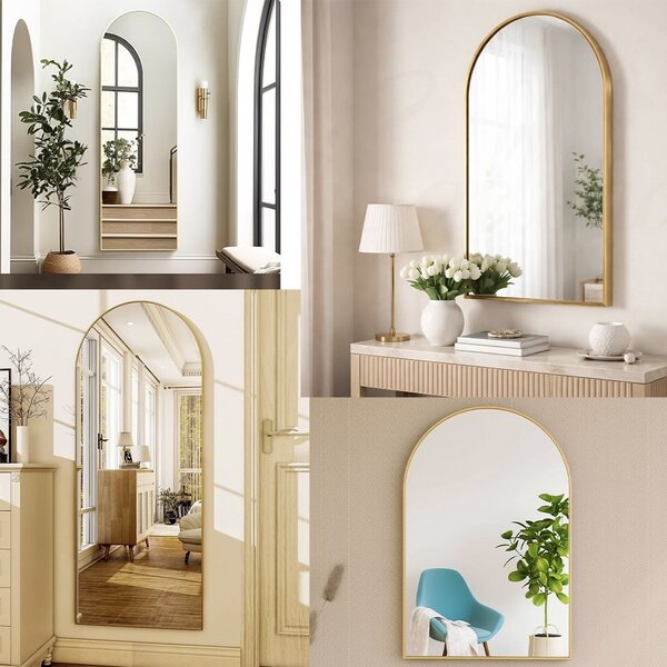 Oglinda eleganta de perete Pufo Glamour cu rama decorativa, oglinda minimalista pentru baie, hol, dormitor, living sau dressing, 70 cm, auriu