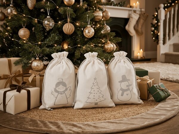 Saculet cadou din material textil VELVET WHITE 18x28 cm, alb