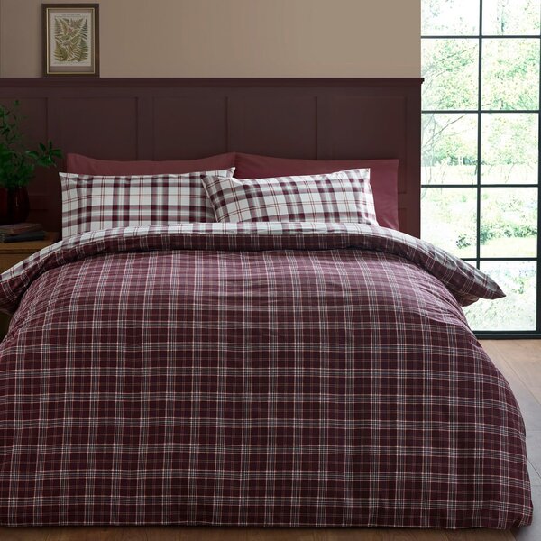 Lenjerie de pat burgundy pentru pat dublu 200x200 cm Kelso Check – Catherine Lansfield