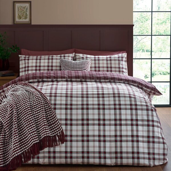 Lenjerie de pat burgundy pentru pat dublu 200x200 cm Kelso Check – Catherine Lansfield