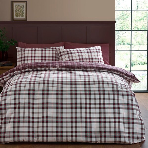 Lenjerie de pat burgundy pentru pat dublu 200x200 cm Kelso Check – Catherine Lansfield