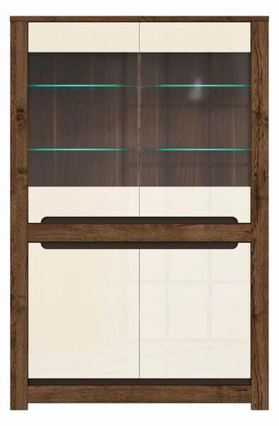 Comoda cu vitrina Ruso, stejar april/perla lucioasa, 104x158,5x45,5 cm