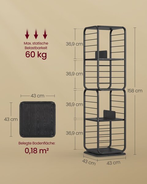 Biblioteca Vasagle Negru 43x43x158 cm