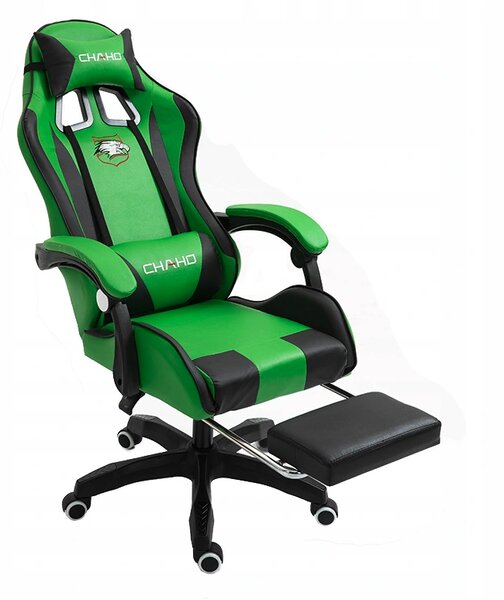 Scaun de gaming cu tetieră, negru-verde