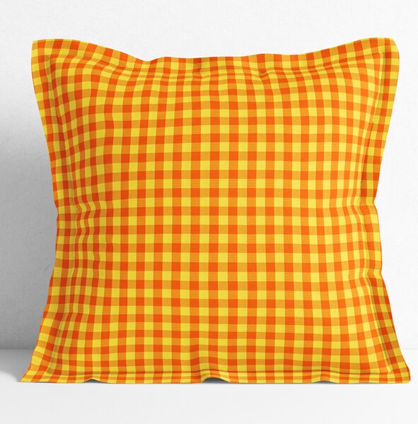 Goldea față de pernă din bumbac cu tiv decorativ kanafas - carouri mici galben-portocaliu 60 x 60 cm