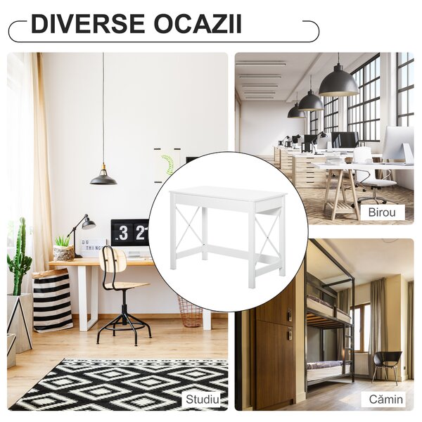 HOMCOM, Birou de Studiu, Stil Modern, MDF, Metal, 105x50x76 cm, Alb | Aosom Romania