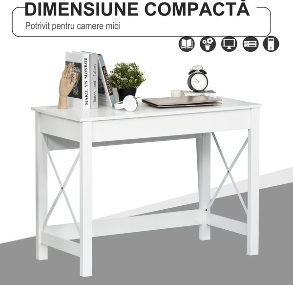 HOMCOM, Birou de Studiu, Stil Modern, MDF, Metal, 105x50x76 cm, Alb | Aosom Romania