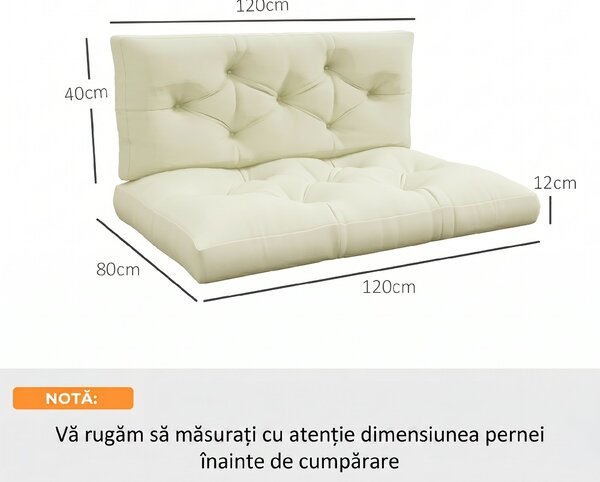 Outsunny Set 2 Perne de Grădină pentru Ședere și Spate cu Umplutură Groasă, Perne de Exterior din Poliester pentru Canapele și Paleți, Crem | Aosom Romania