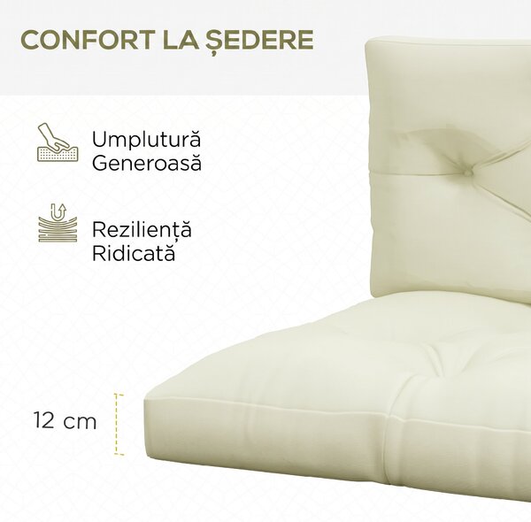 Outsunny Set 2 Perne de Grădină pentru Ședere și Spate cu Umplutură Groasă, Perne de Exterior din Poliester pentru Canapele și Paleți, Crem | Aosom Romania