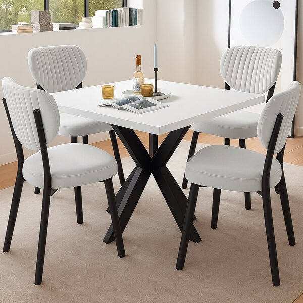 Masa de bucatarie din MDF alb, patrat, texturata, Homs 80x80X75 cm