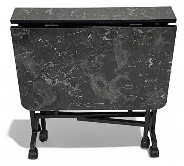 Masa Bucatarie pliabila cu roti Homs negru marmorat 120 x 80 x 74 cm