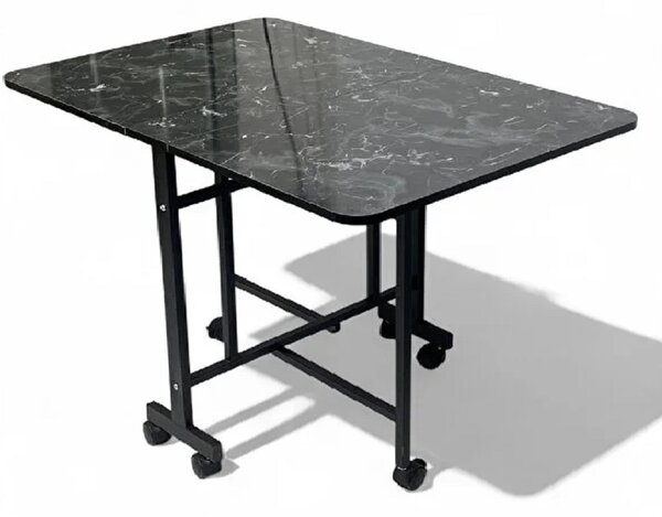 Masa Bucatarie pliabila cu roti Homs negru marmorat 120 x 80 x 74 cm
