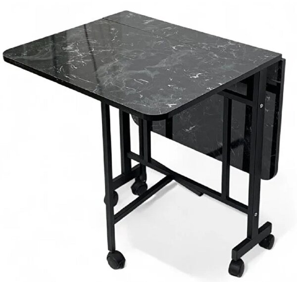 Masa Bucatarie pliabila cu roti Homs negru marmorat 120 x 80 x 74 cm