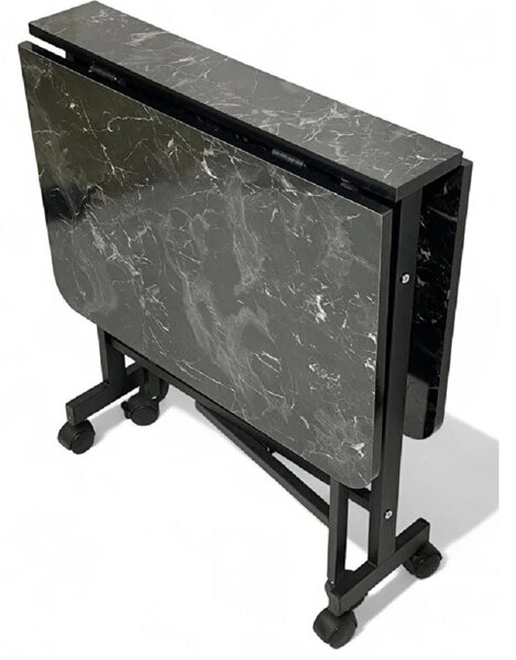 Masa Bucatarie pliabila cu roti Homs negru marmorat 120 x 80 x 74 cm
