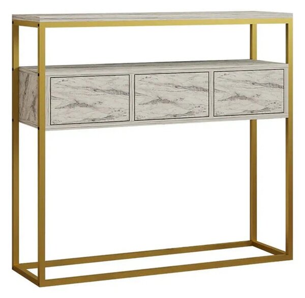 Consola GUARDA, alb cu efect de marmura/auriu, PAL melaminat/metal, 10