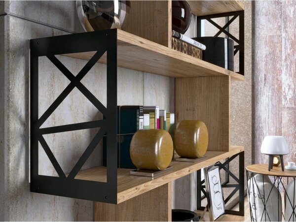 Etajera FRN-12032, stejar/negru, PAL melaminat/metal, 90x20x138 cm