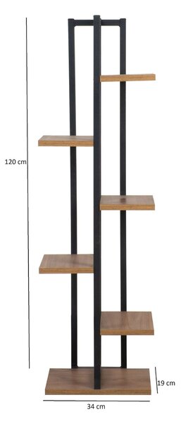 Etajera NINA, stejar/negru, PAL melaminat/metal, 34x19x120 cm