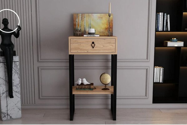 Consola VALANTI, stejar/negru, PAL melaminat, 50x35x90 cm