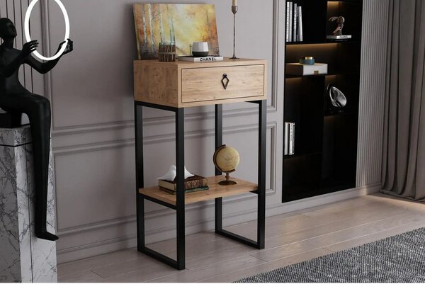 Consola VALANTI, stejar/negru, PAL melaminat, 50x35x90 cm