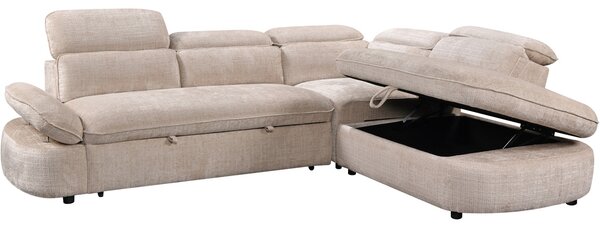 Colțar Extensibil Cremona KF7933 cu Ladă Depozitare, Șezlong Dreapta, Bej
