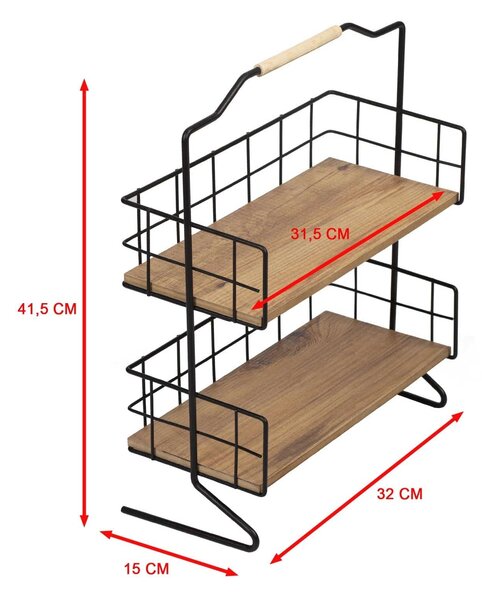 Etajera baie SHELF ELSE, stejar/negru, PAL melaminat/metal, 32x15x42 c