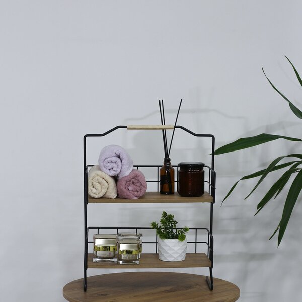 Etajera baie SHELF ELSE, stejar/negru, PAL melaminat/metal, 32x15x42 c