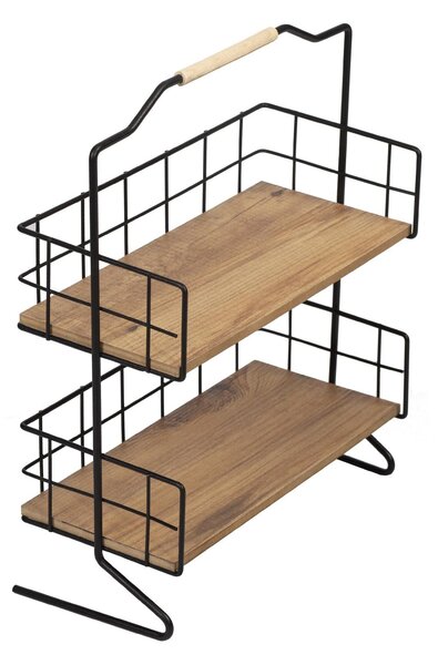 Etajera baie SHELF ELSE, stejar/negru, PAL melaminat/metal, 32x15x42 c