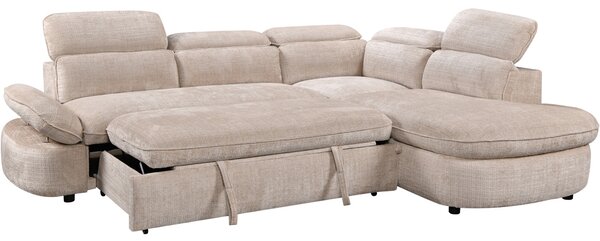 Colțar Extensibil Cremona KF7933 cu Ladă Depozitare, Șezlong Dreapta, Bej